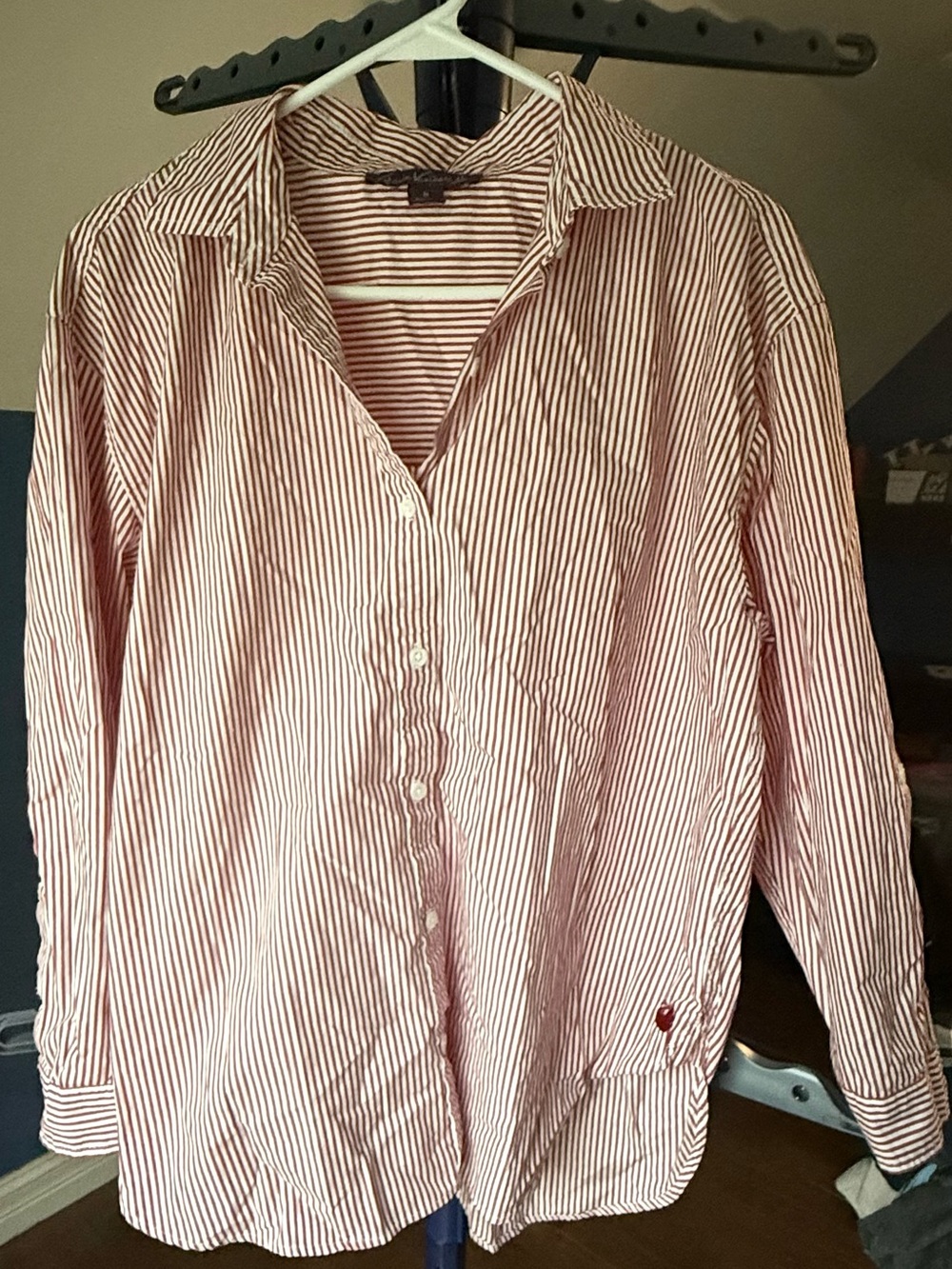 Gloria Vanderbilt Women’s M Red White Striped Button Down Shirt 100% Cotton